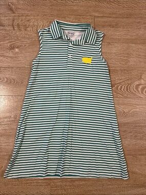 Masters Striped Green & White Kids Dress with Yellow Patch
